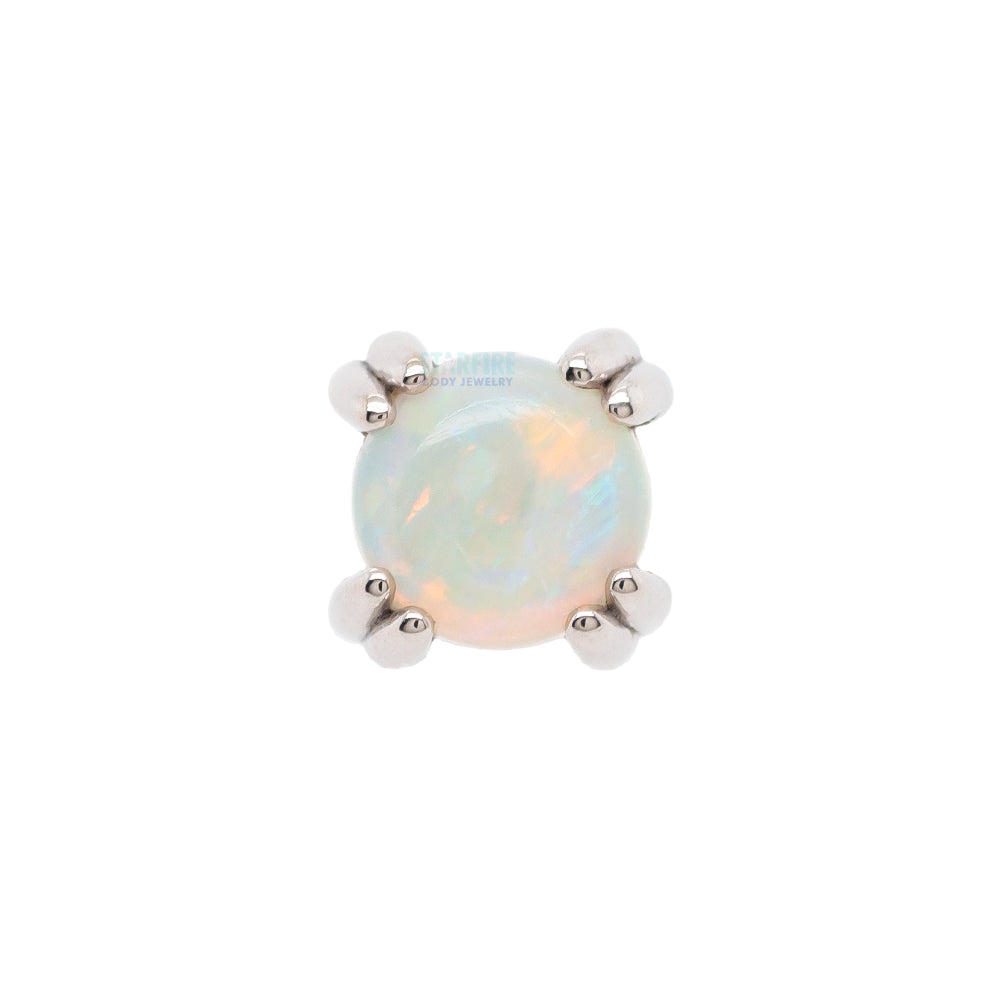 Genuine White Opal Cabochon Prong Set Threaded End in Gold & Platinum