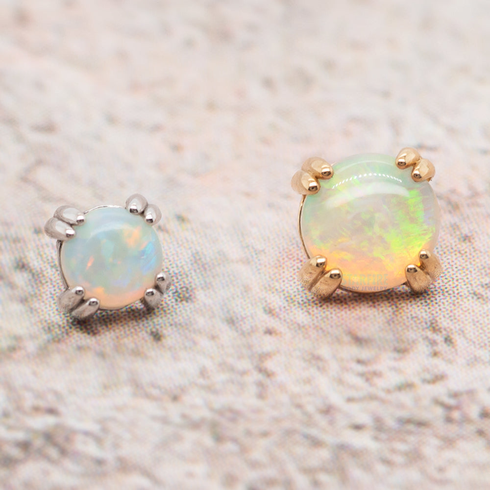 Genuine White Opal Cabochon Prong Set Threaded End in Gold & Platinum