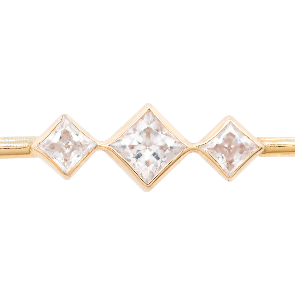 "Jenna" Industrial Barbell in Gold with In-Line Princess-Cut White CZ's