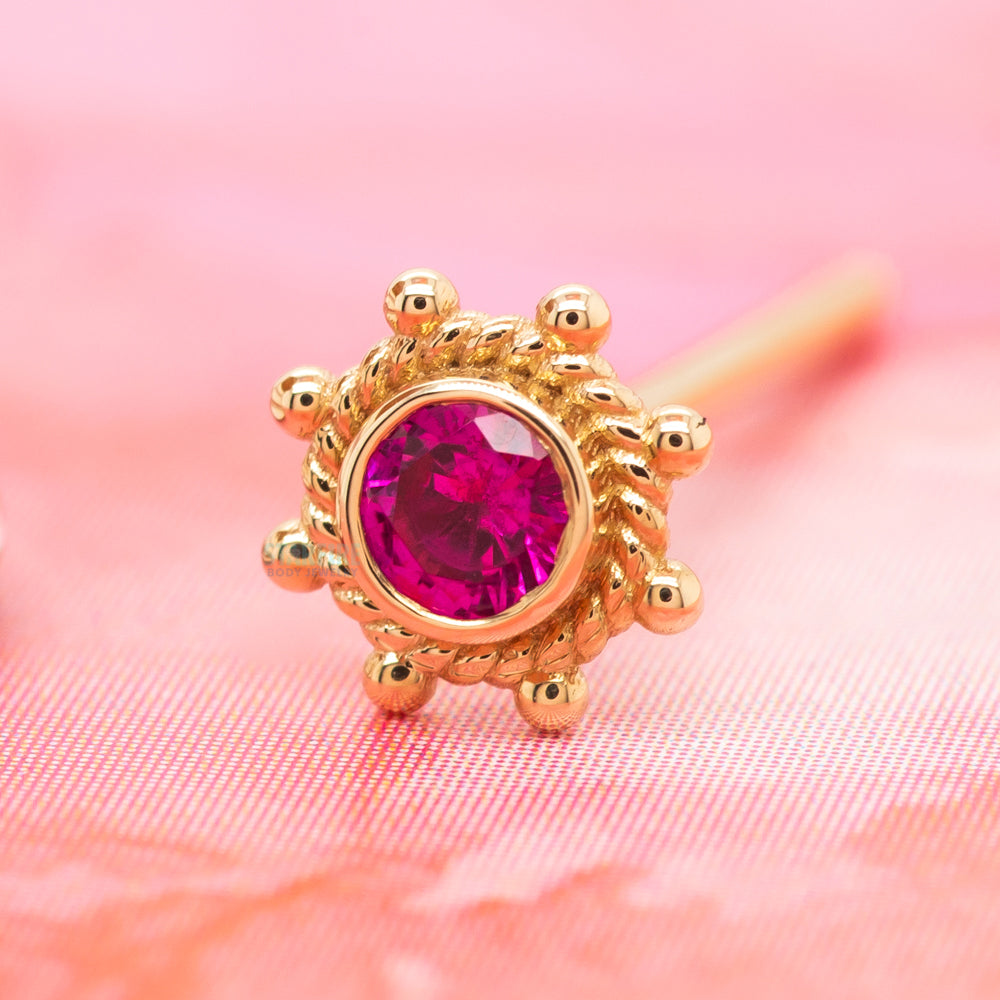 Indian Wheel Nostril Screw in Gold with Ruby