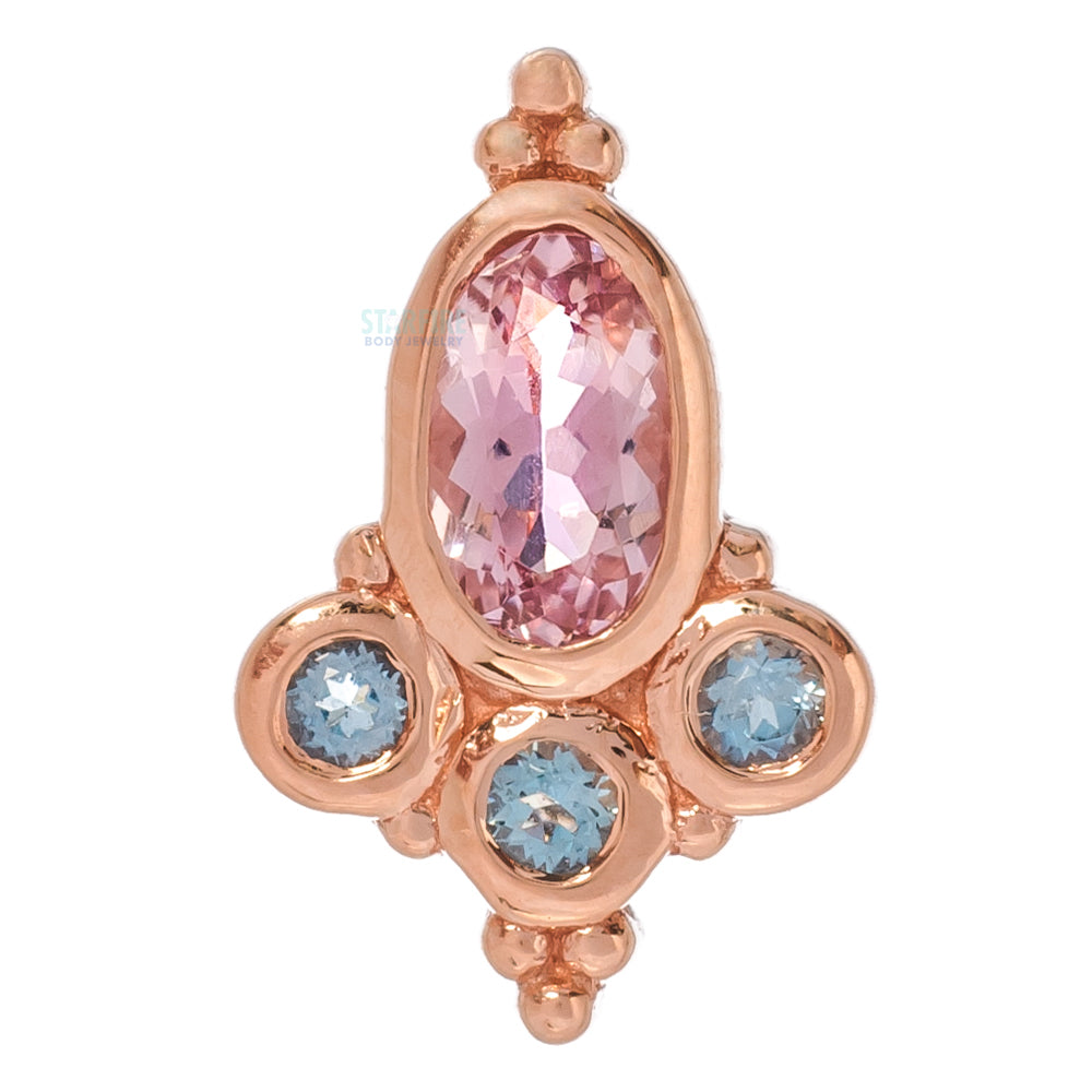 "Sarai Oval" Threaded End in Gold with Morganite & Aquamarine