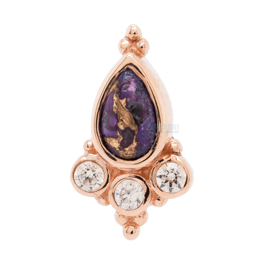 "Sarai Pear" Threaded End in Gold with Copper Purple Turquoise & Champagne CZ's