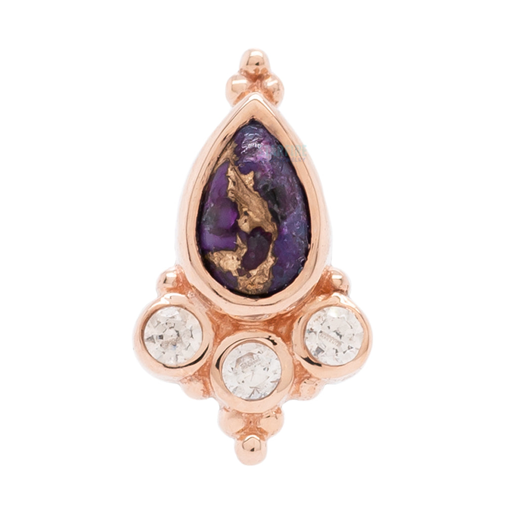 "Sarai Pear" Threaded End in Gold with Copper Purple Turquoise & Champagne CZ's