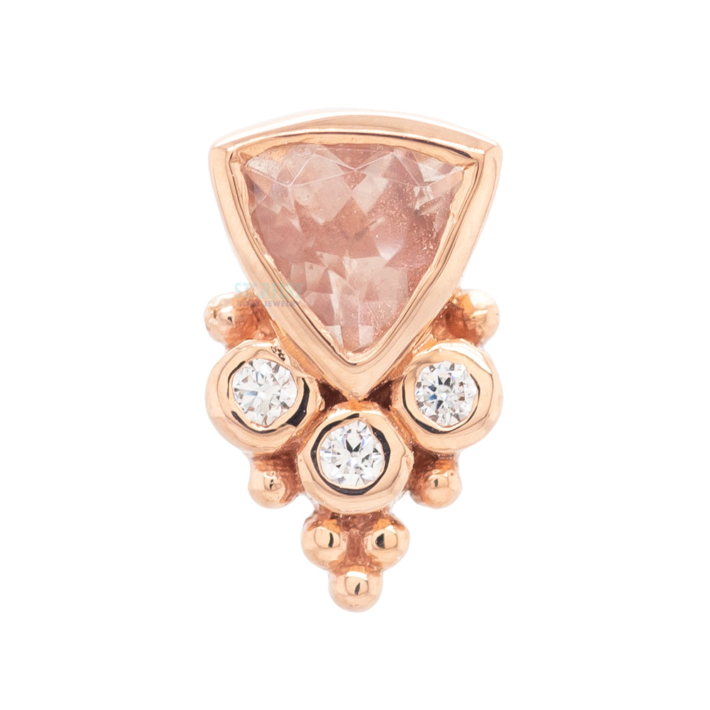 "Sarai Trillion" in Gold Threaded End with Oregon Sunstone & White CZ's