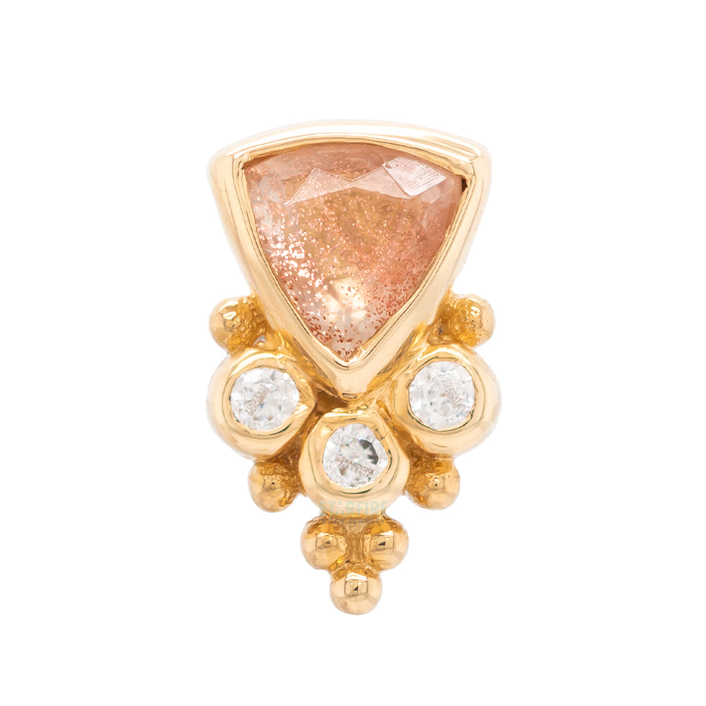 "Sarai Trillion" in Gold Threaded End with Oregon Sunstone & White CZ's