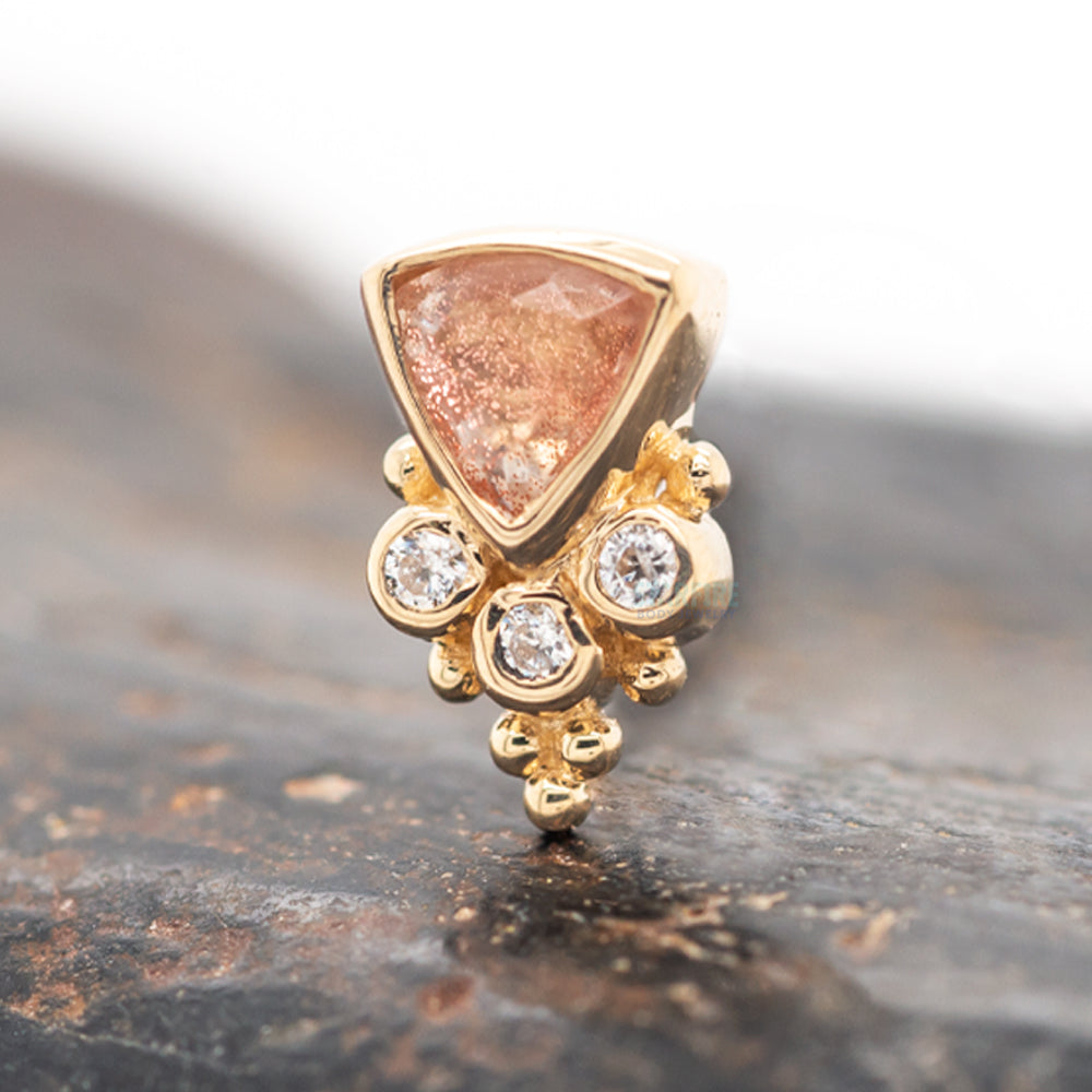 "Sarai Trillion" in Gold Threaded End with Oregon Sunstone & White CZ's