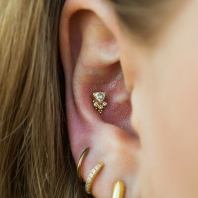 "Sarai Trillion" Threaded End in Gold with White CZ's