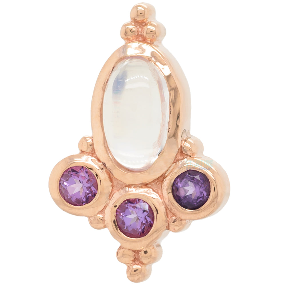 "Sarai Oval" Threaded End in Gold with Rainbow Moonstone & Amethyst