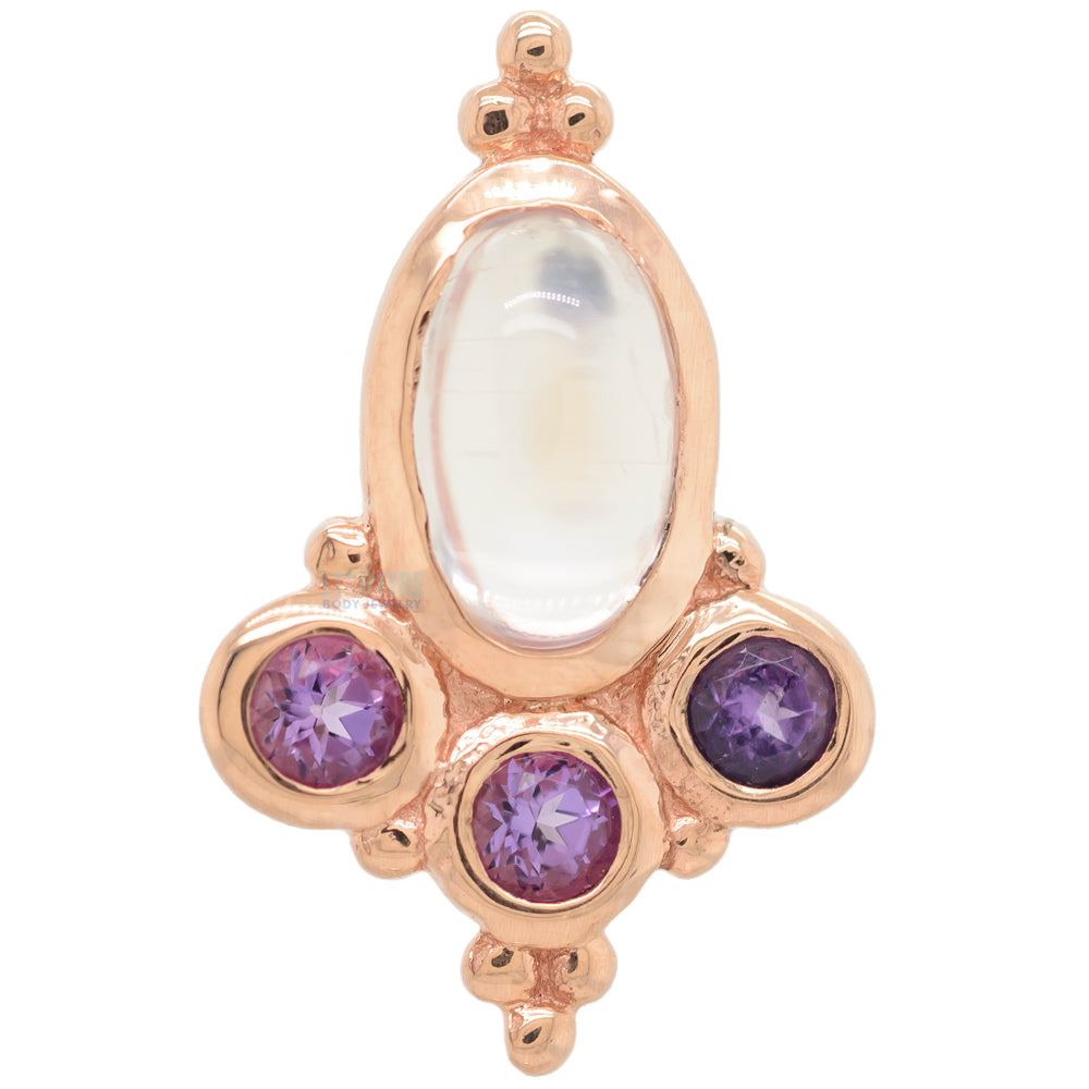 "Sarai Oval" Threaded End in Gold with Rainbow Moonstone & Amethyst