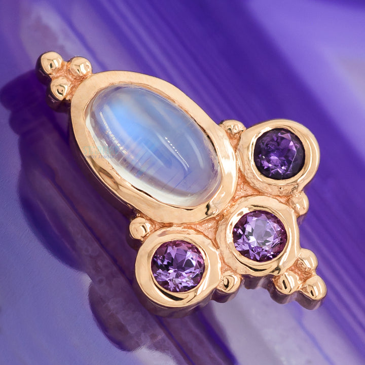 "Sarai Oval" Threaded End in Gold with Rainbow Moonstone & Amethyst
