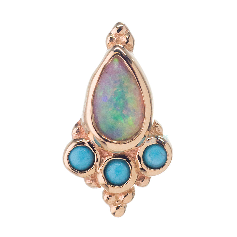 "Sarai Pear" Threaded End in Gold with Genuine White Opal & Turquoise