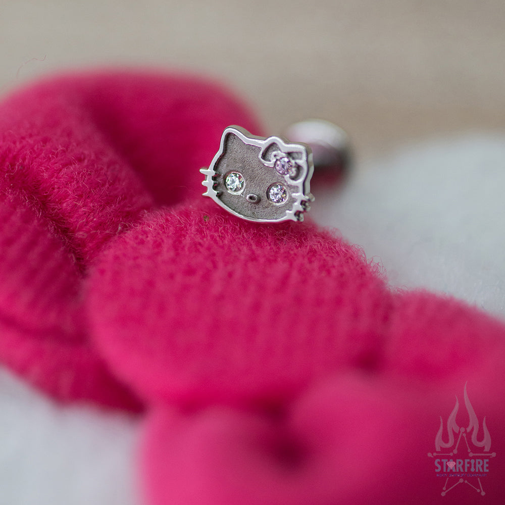 Hello Kitty Threaded End in Gold with White & Pink CZ's