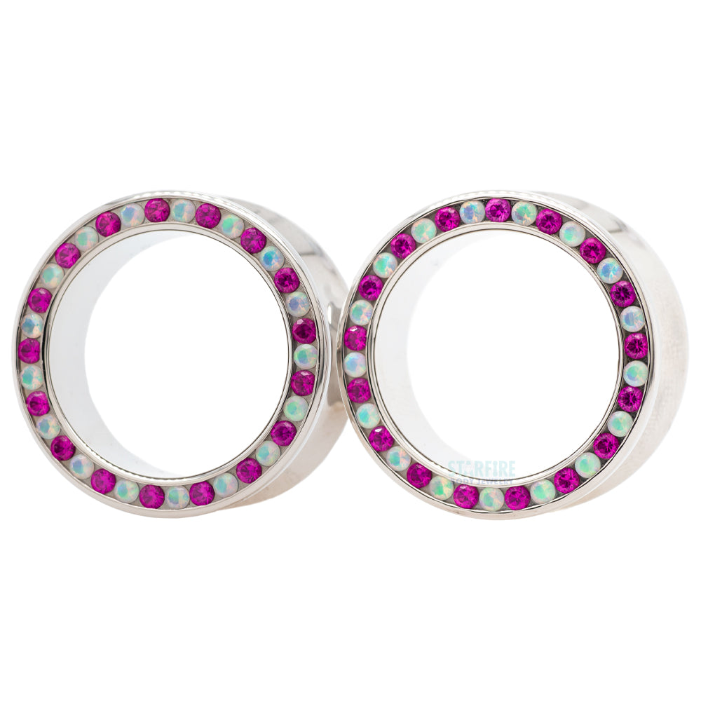 Gemmed Eyelets with Brilliant-Cut Gems - Faceted White Opal & Ruby - custom color combos
