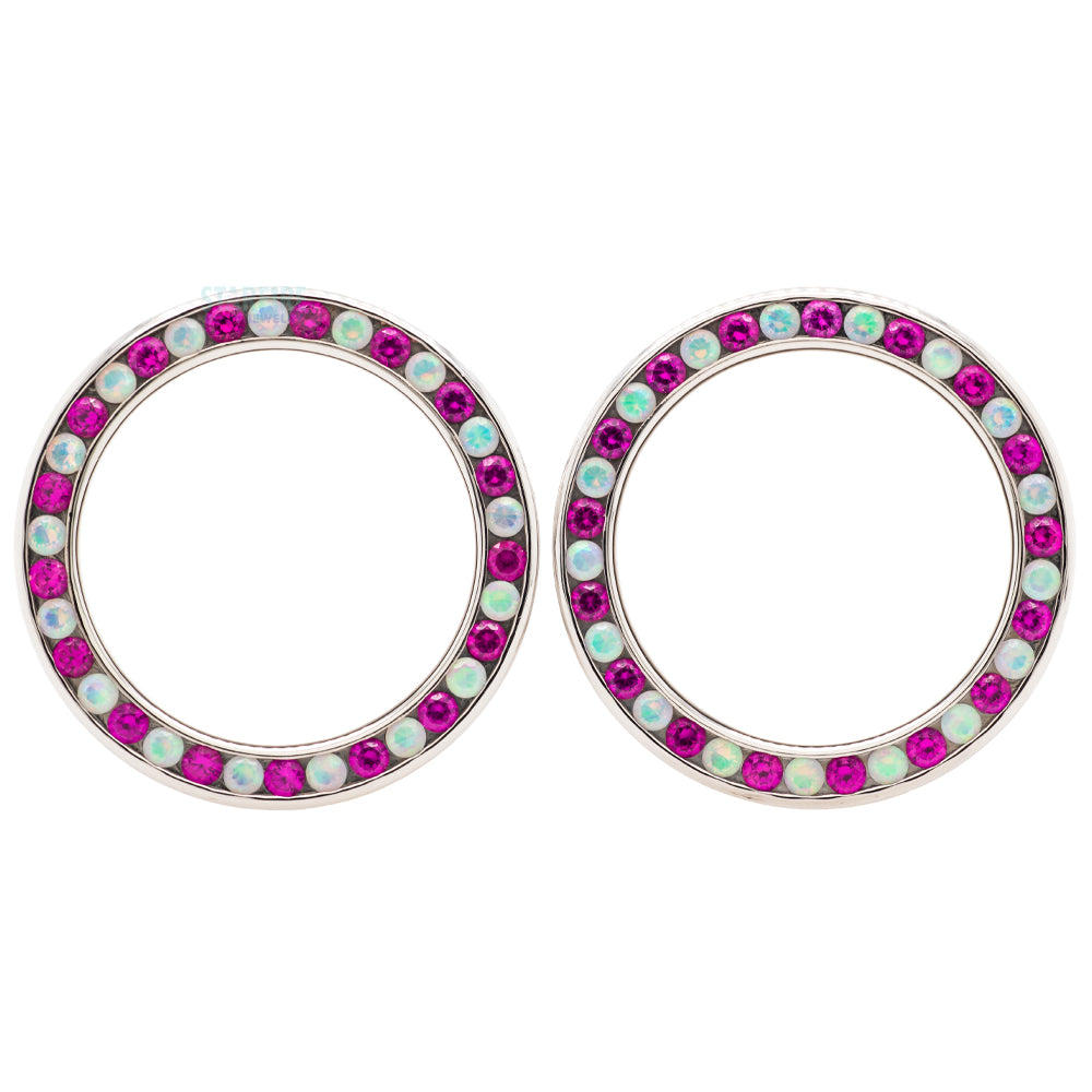 Gemmed Eyelets with Brilliant-Cut Gems - Faceted White Opal & Ruby - custom color combos