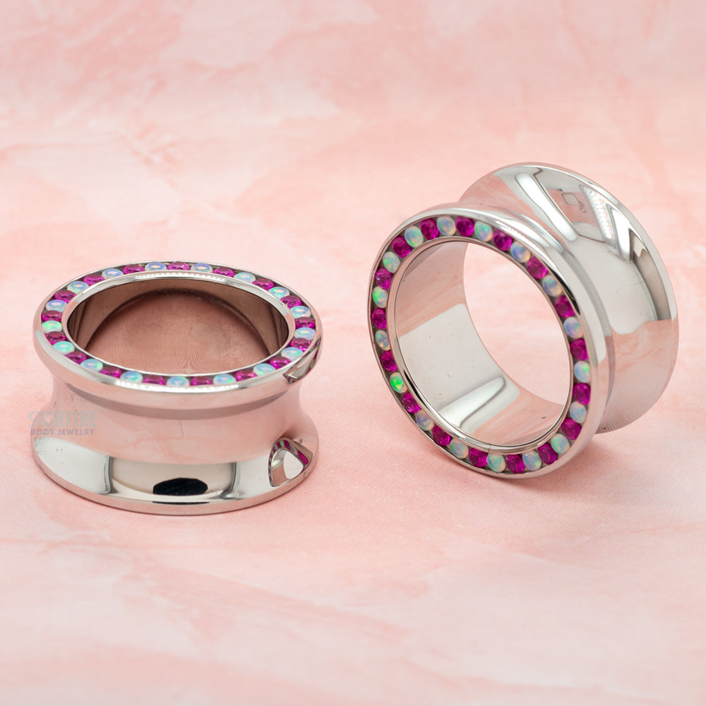 Gemmed Eyelets with Brilliant-Cut Gems - Faceted White Opal & Ruby - custom color combos