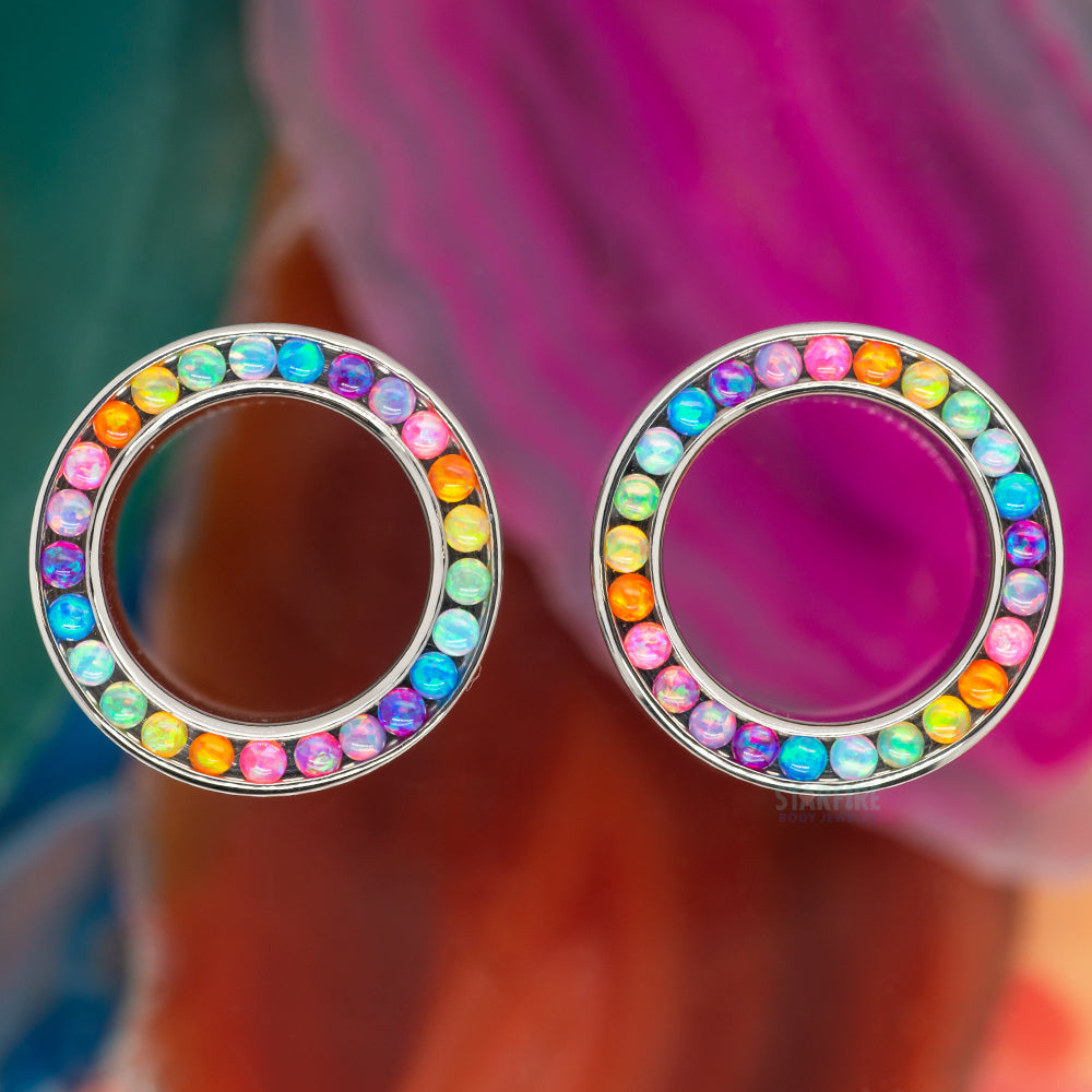 Gemmed Eyelets with Cabochon Opals - Rainbow