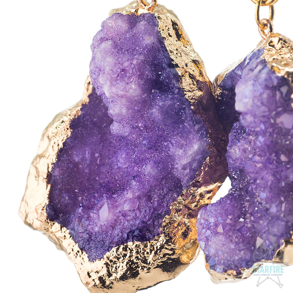 Crossovers with Gold Plated Druzy Rough Amethyst Weights