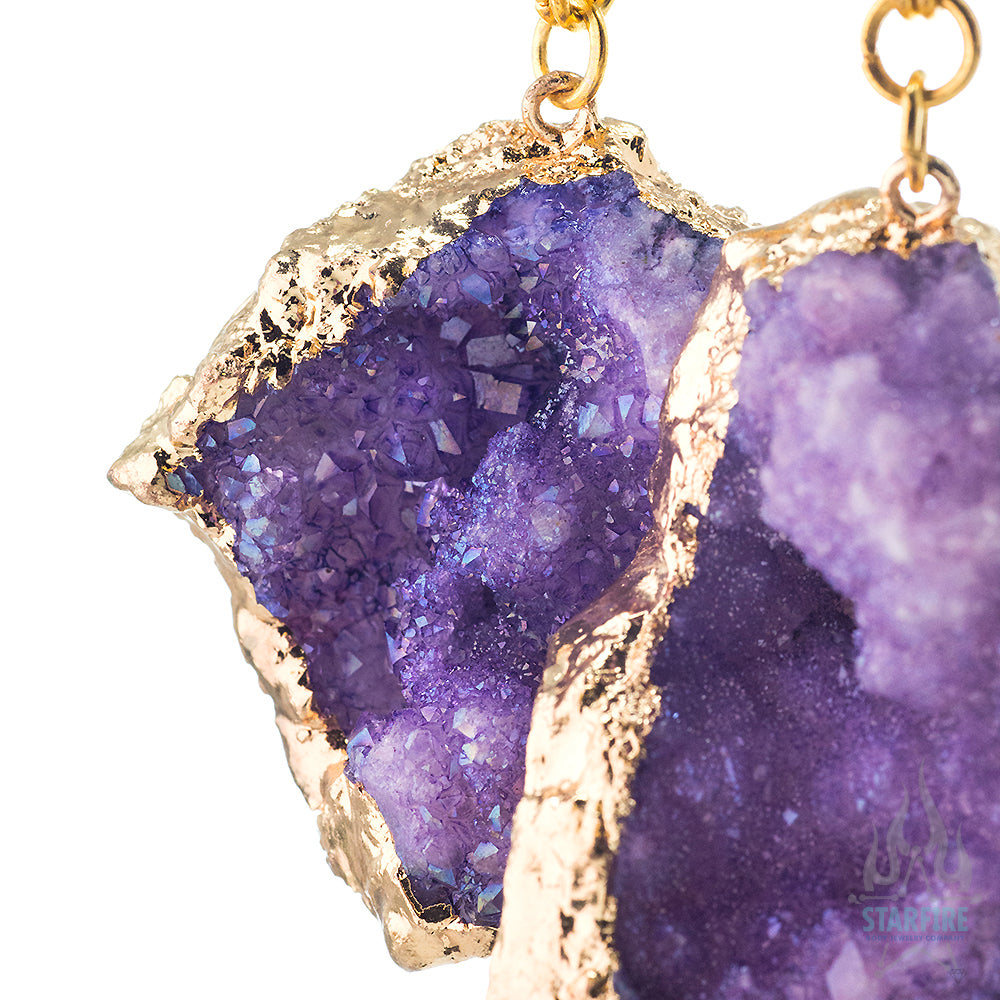 Crossovers with Gold Plated Druzy Rough Amethyst Weights