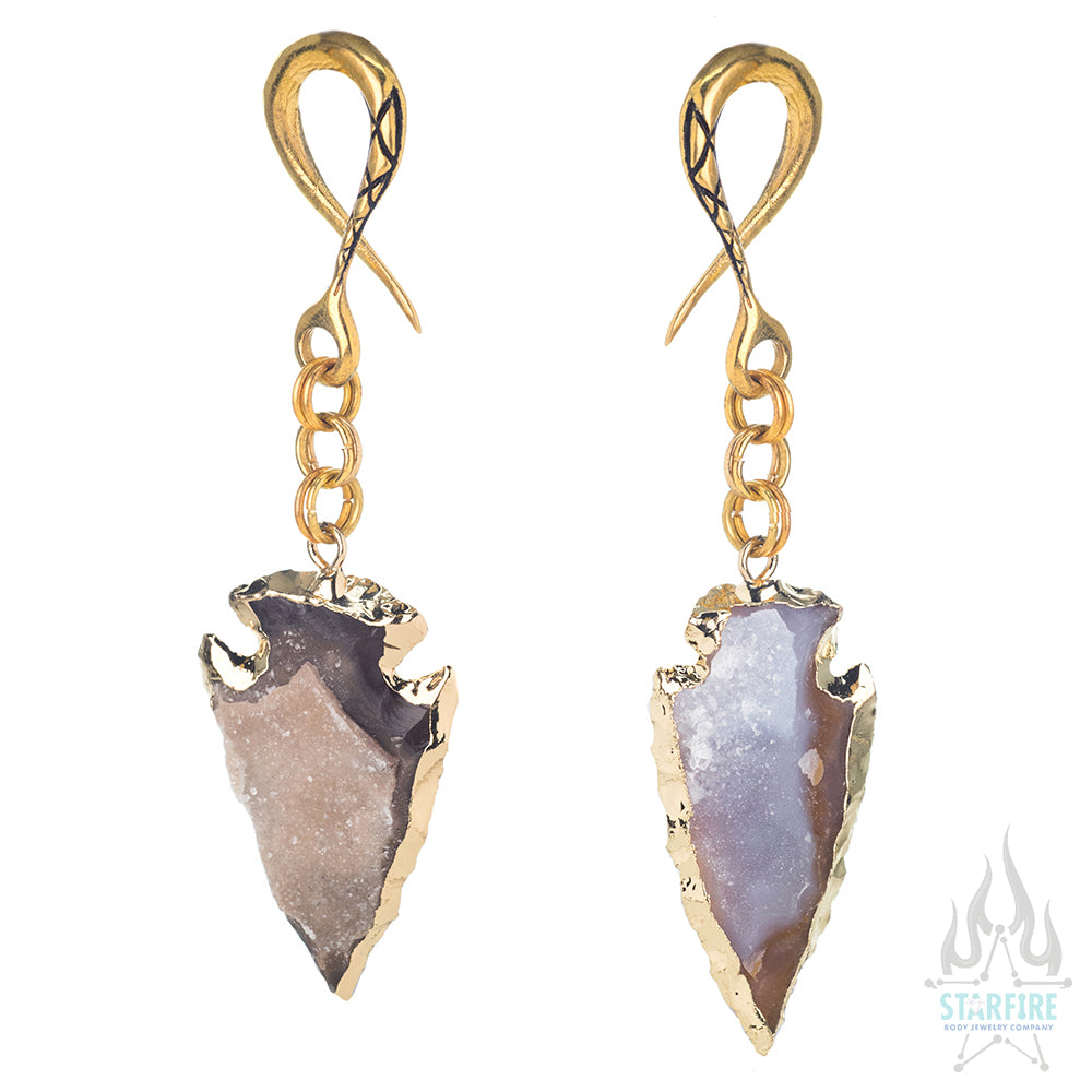 Crossovers with Gold Plated Druzy Arrowhead Weights