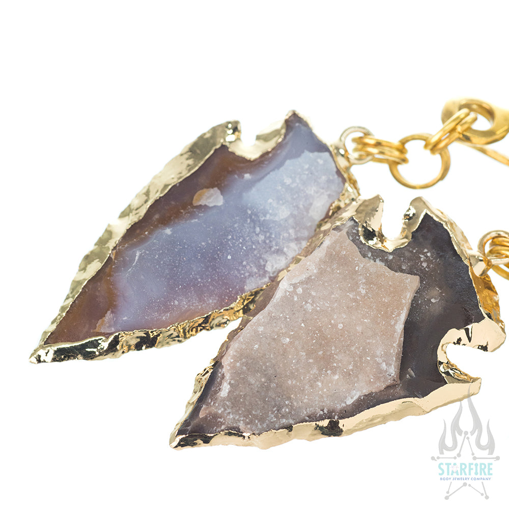 Crossovers with Gold Plated Druzy Arrowhead Weights