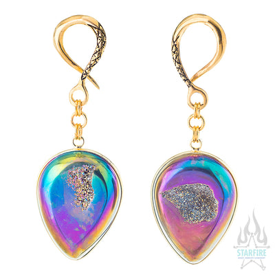 Crossovers with Titanium Coated Druzy Teardrops