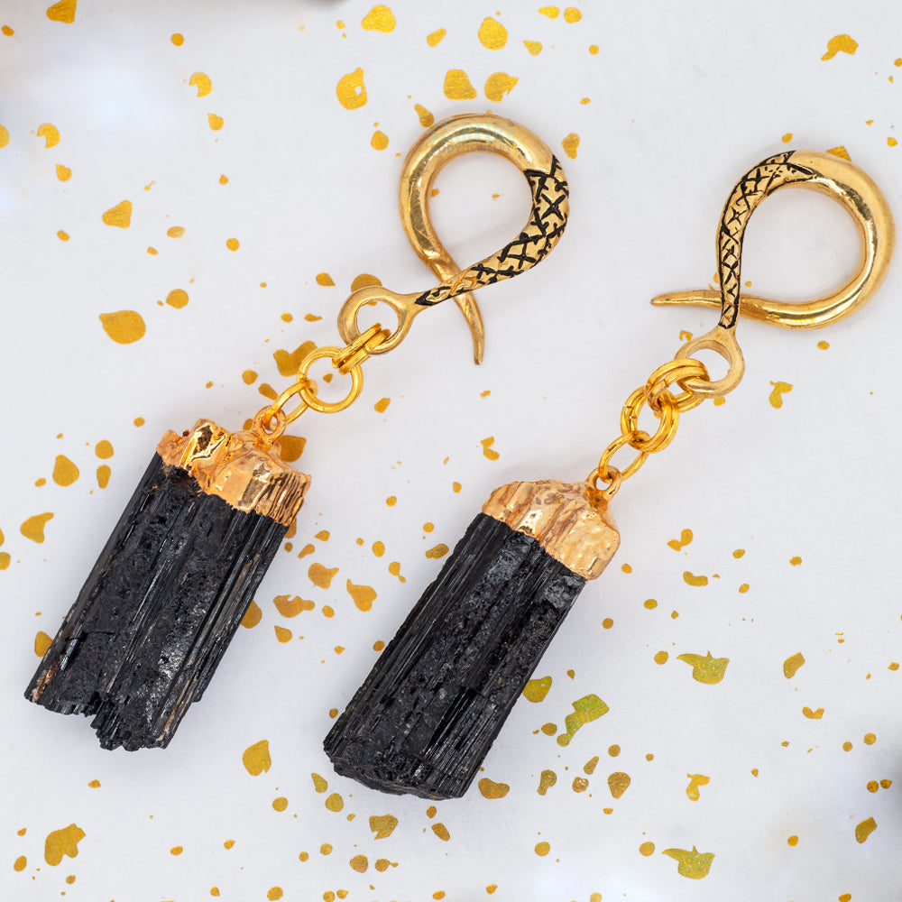 Crossovers with Gold Capped Rough Tourmaline Weights