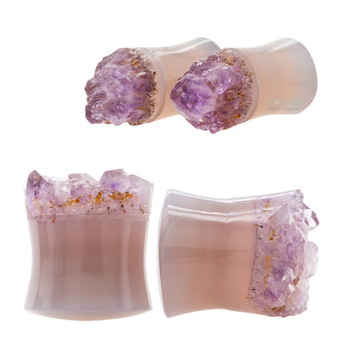 Druzy Rough Amethyst Double Flared Plugs