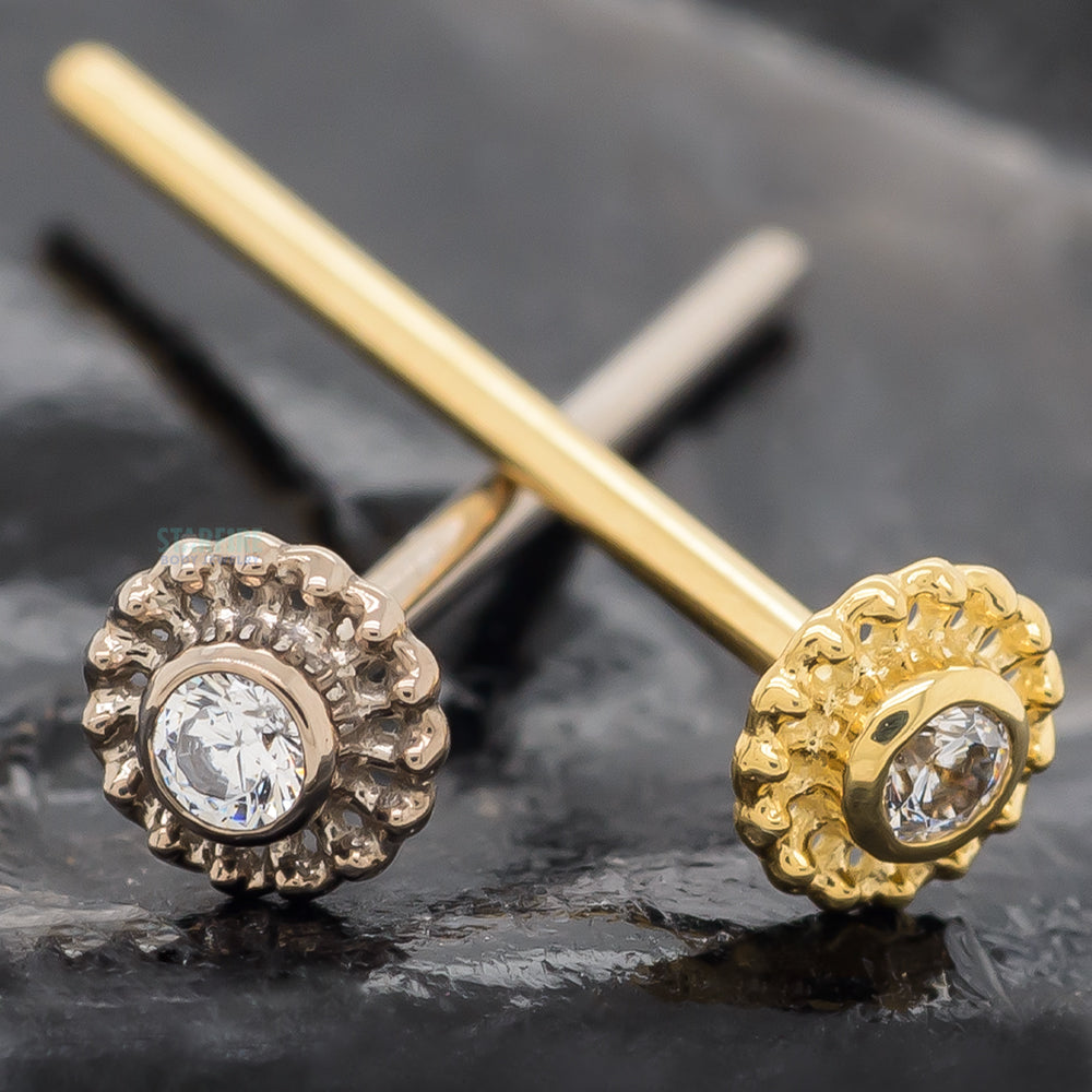 "Virtue" Nostril Screw in Gold with 2mm Brilliant-Cut Gem