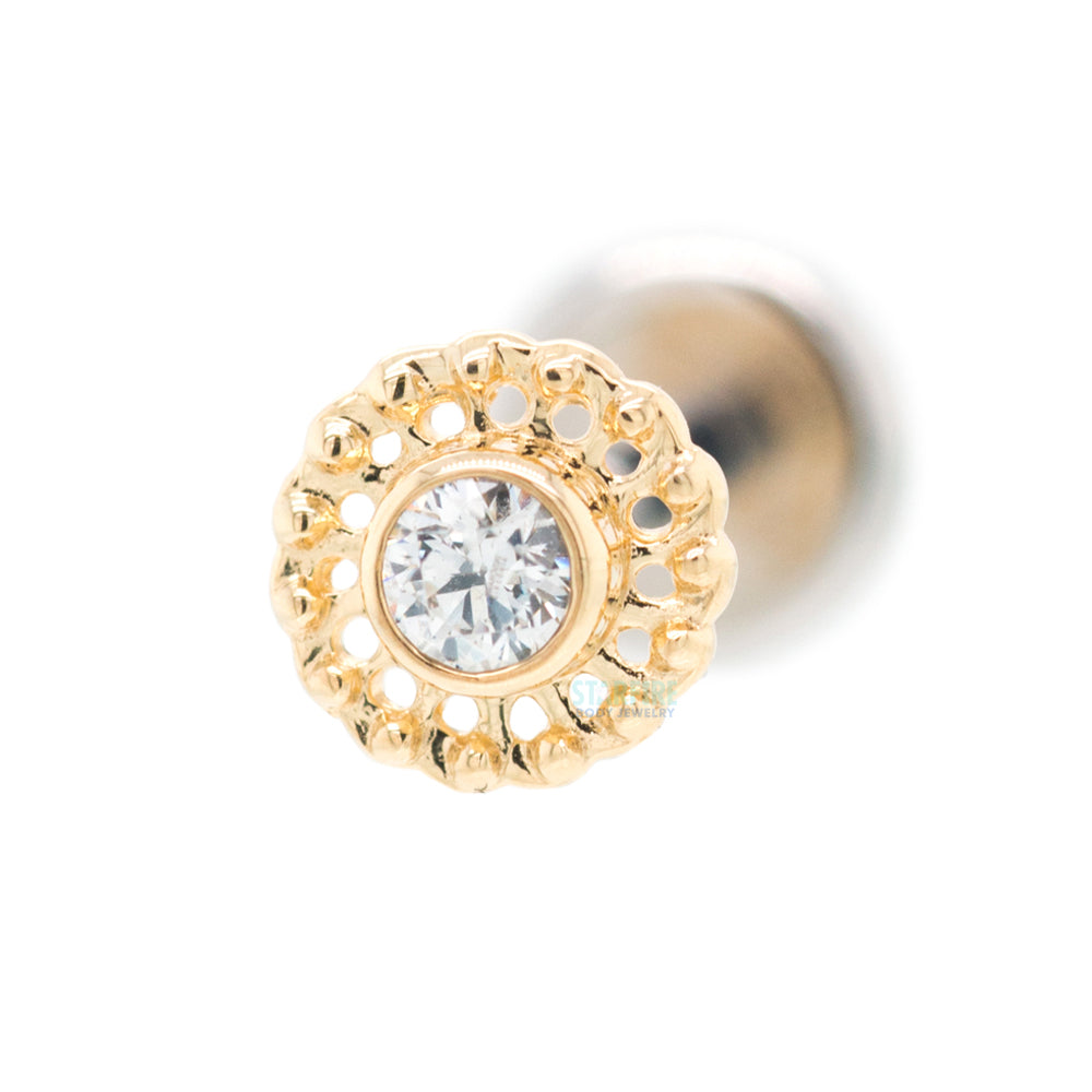 "Virtue" in Yellow Gold with 2mm Brilliant-Cut Gem - on flatback