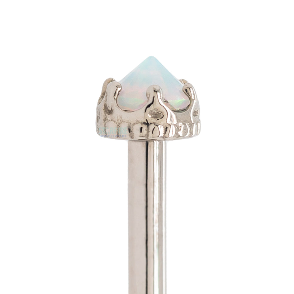 3mm "Queen" Crown Threaded End in White Gold with Reverse-Set Brilliant-Cut Gem