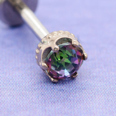 "Queen" Crown Threaded End in Gold with Mystic Topaz