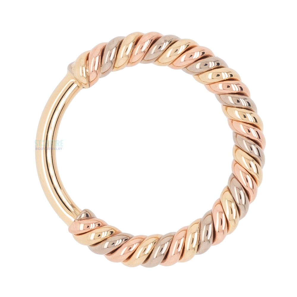 "Desiree" Tri Tone Braided Seam Ring in Yellow, White & Rose Gold