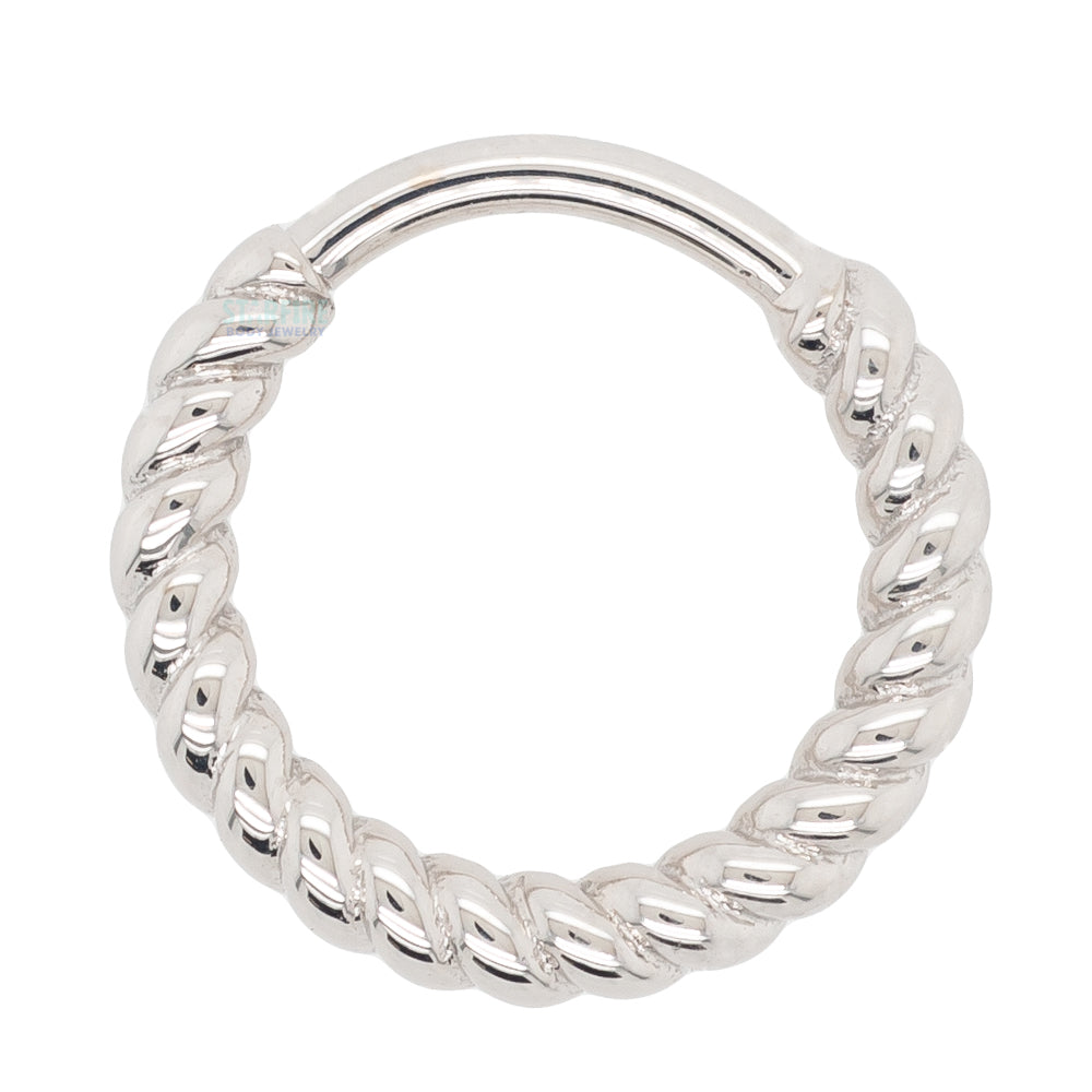 14KT Solid White Gold Twisted Rope Braided Segment Hinged Clicker Hoop 14KT Solid White Gold Twisted Rope Braided Segment Hinged Clicker Hoop