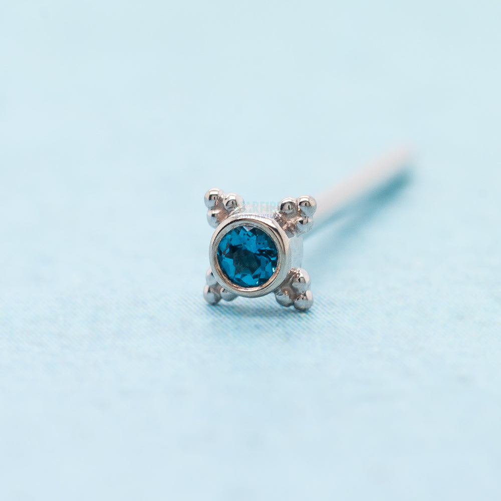 "Mini Kandy" Nostril Screw in Gold with Round London Blue Topaz