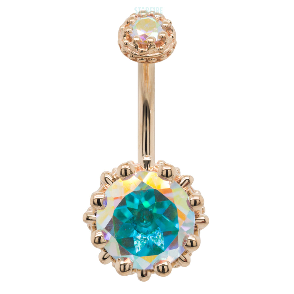 Crown Prong Navel Curve in Gold & Platinum with Mercury Mist Topaz'