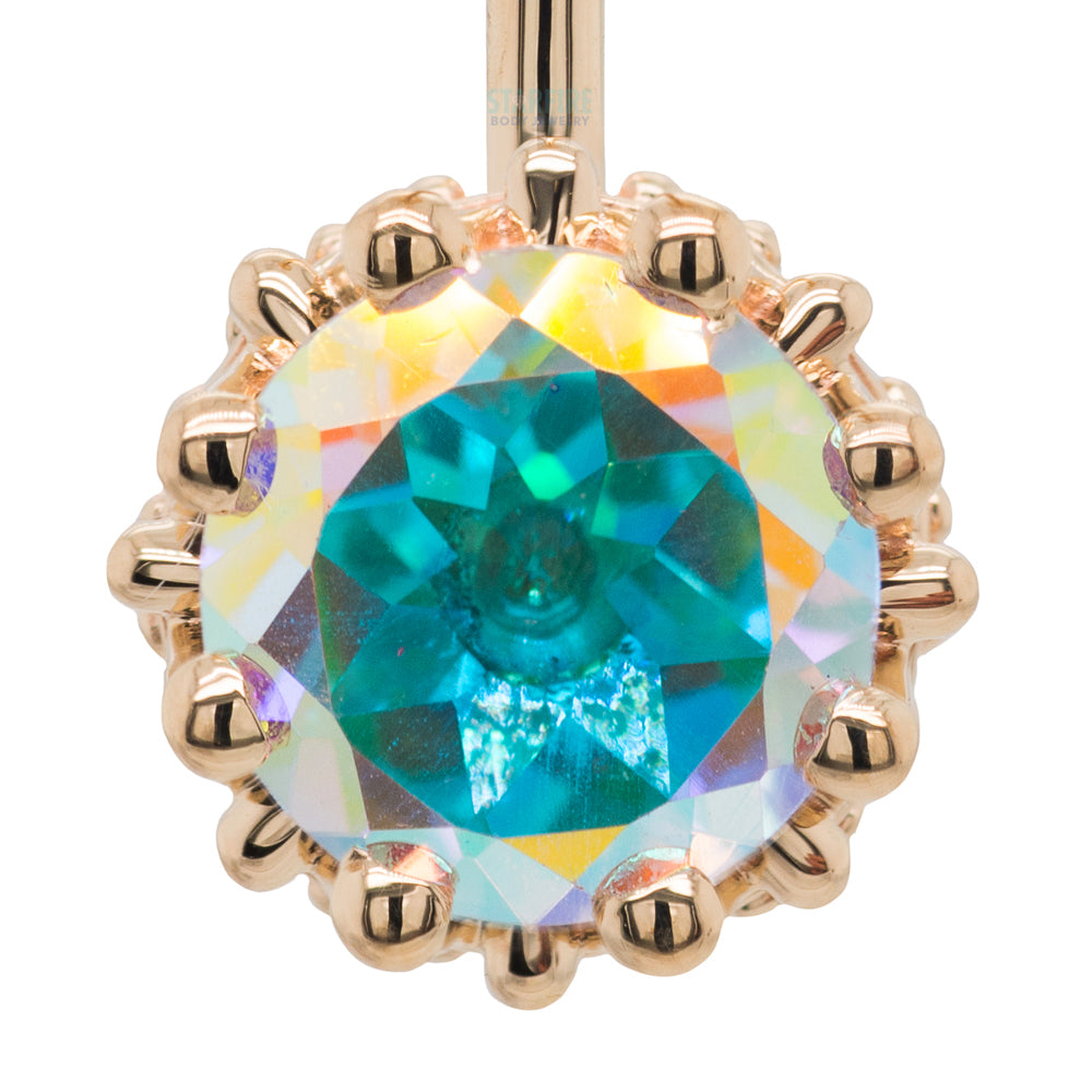 Crown Prong Navel Curve in Gold & Platinum with Mercury Mist Topaz'