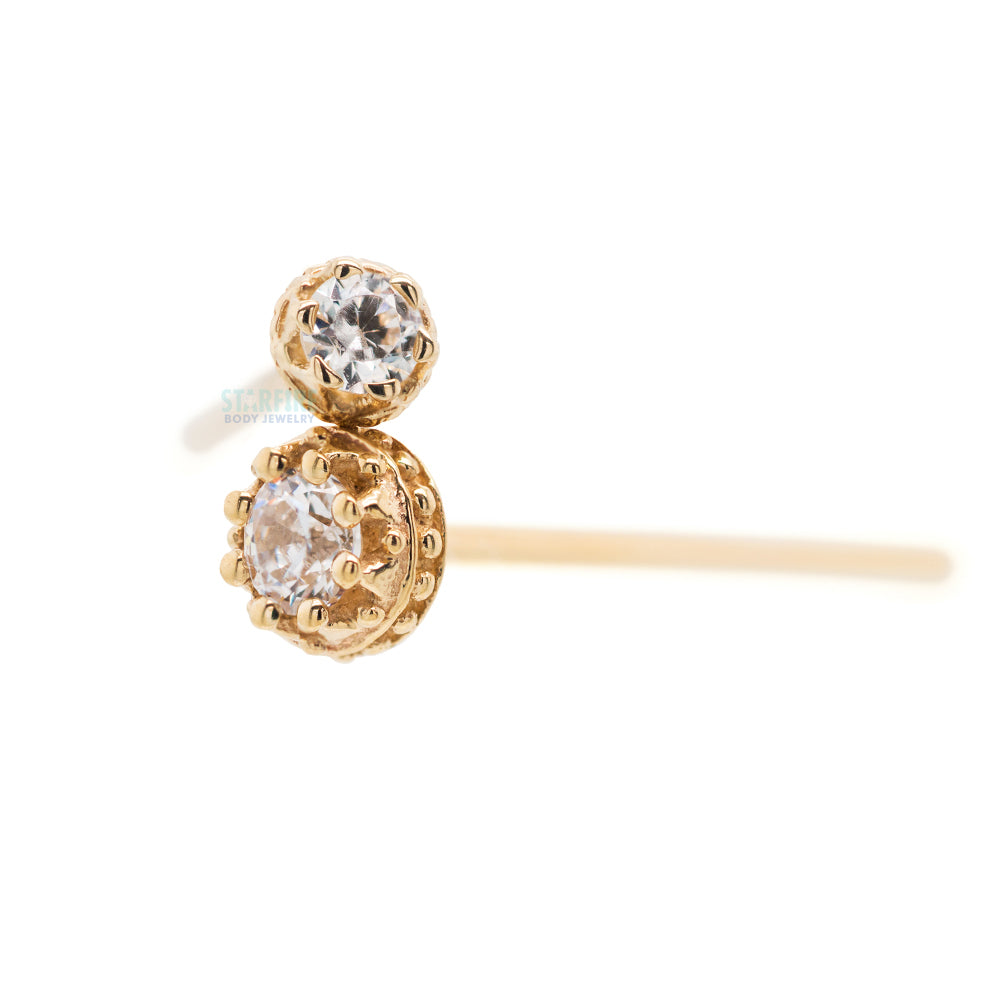 Crown Prong Nostril Screw in Gold with White CZ