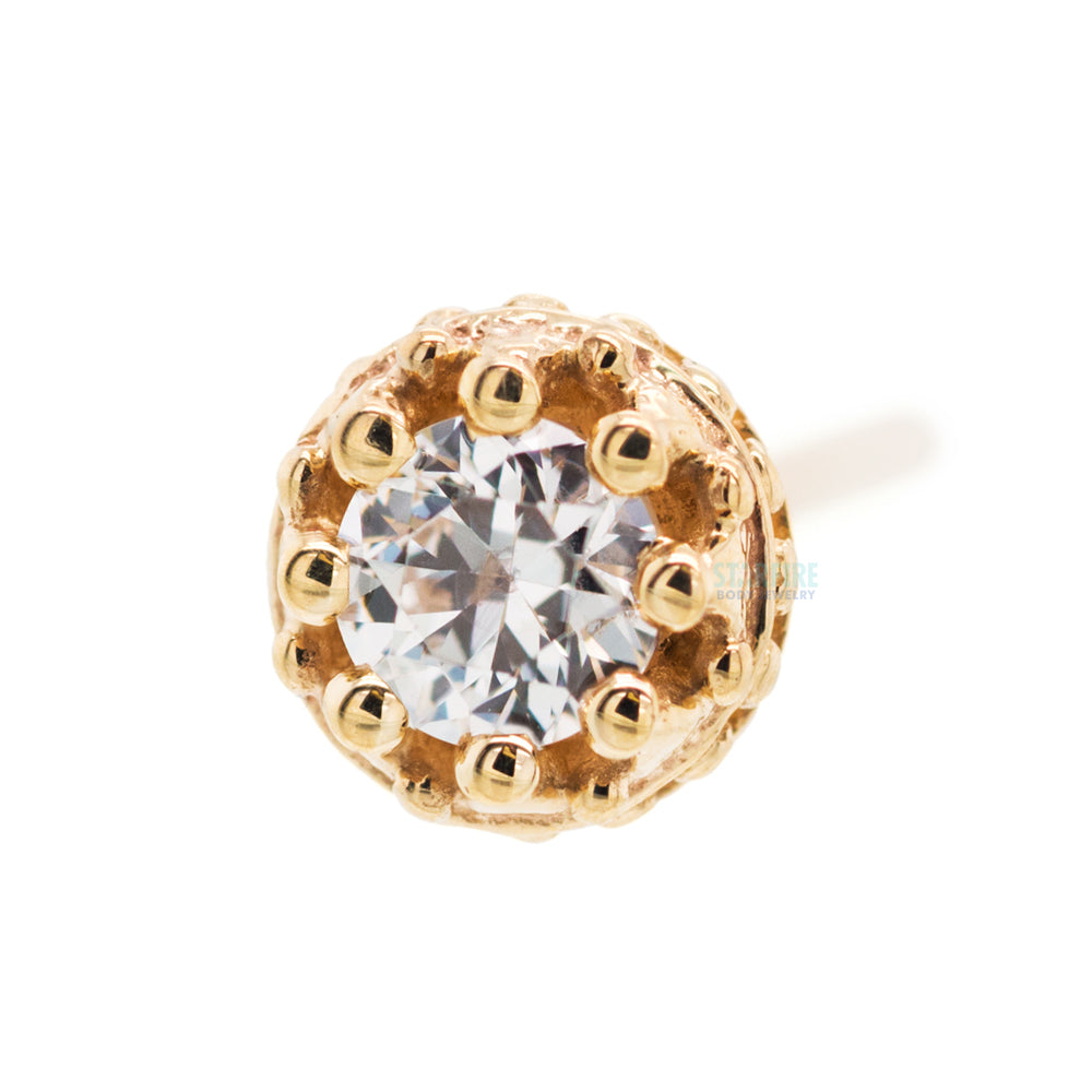 Crown Prong Nostril Screw in Gold with White CZ