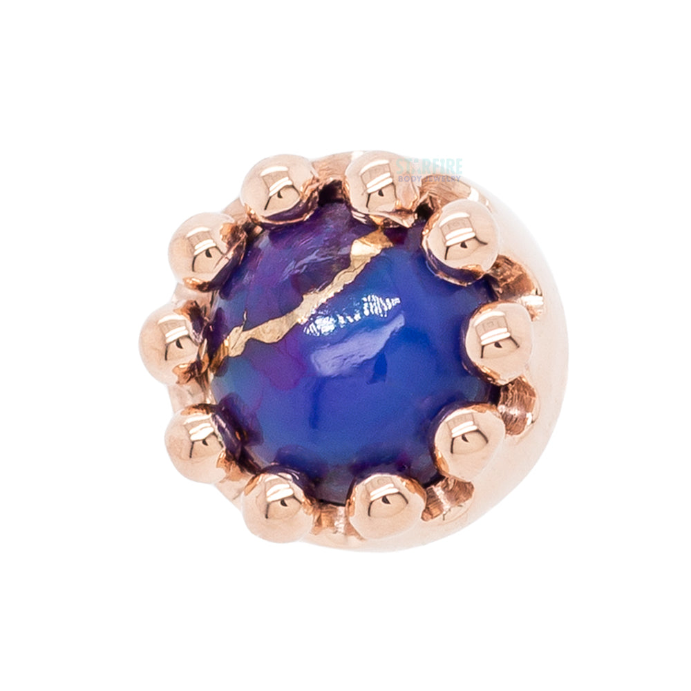 Crown Prong Threaded End in Gold  & Platinum with Copper Purple Turquoise Cabochon
