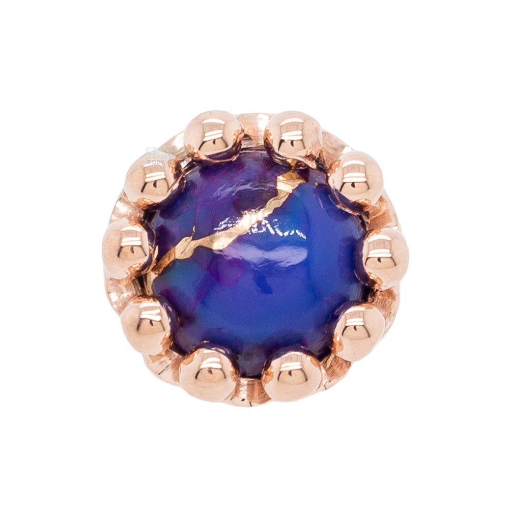 Crown Prong Threaded End in Gold  & Platinum with Copper Purple Turquoise Cabochon