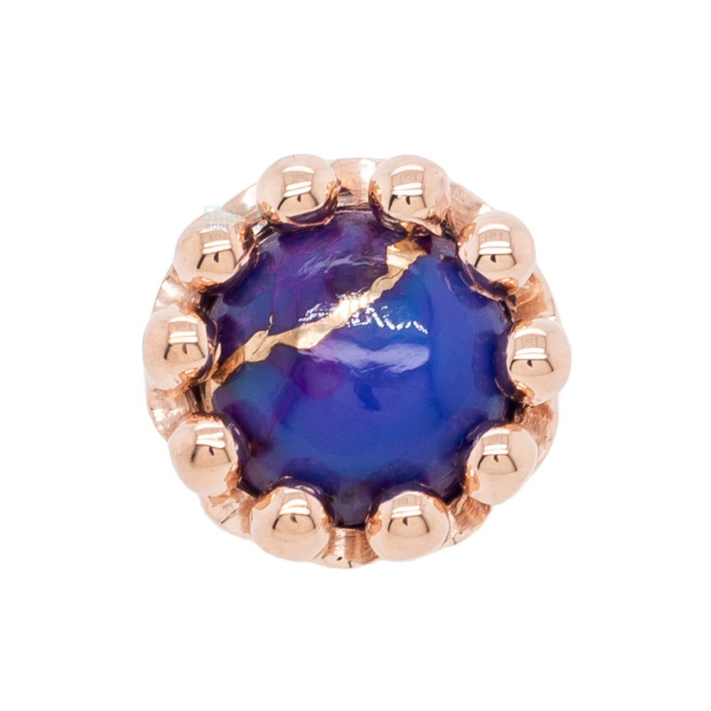 Crown Prong Threaded End in Gold with Copper Purple Turquoise Cabochon