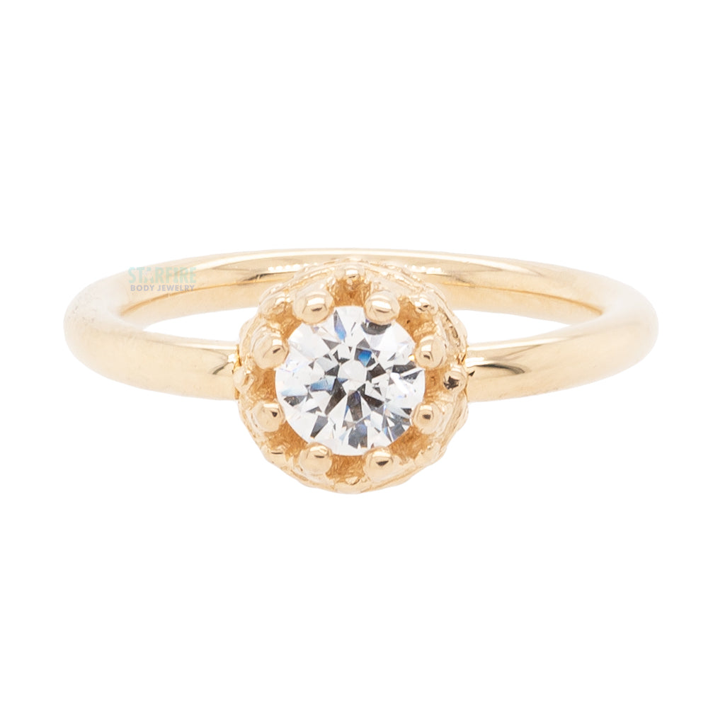 Crown Captive Bead Ring (CBR) in Gold with White CZ