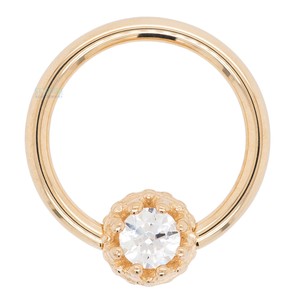 Crown Captive Bead Ring (CBR) in Gold with White CZ