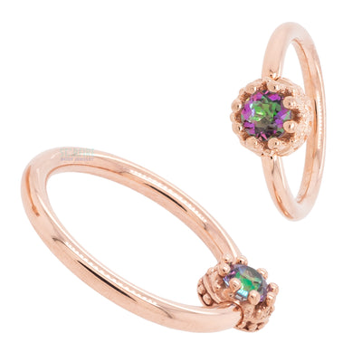 Crown Captive Bead Ring (CBR) in Gold with Mystic Topaz