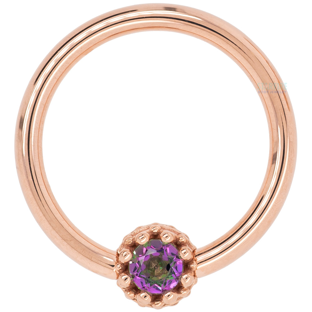 Crown Captive Bead Ring (CBR) in Gold with Mystic Topaz