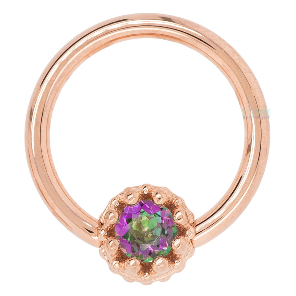 Crown Captive Bead Ring (CBR) in Gold with Mystic Topaz
