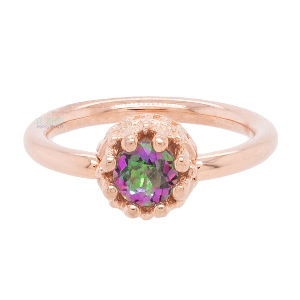 Crown Captive Bead Ring (CBR) in Gold with Mystic Topaz