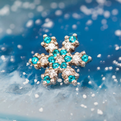 Micro Pave Snowflake in Gold with Paraiba Topaz' & White CZ's - on flatback