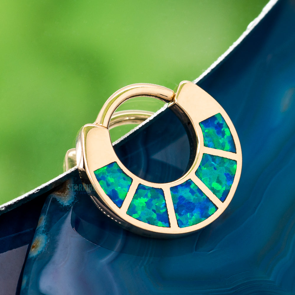 "Islay" Hinge Ring in Gold with Inlayed Blue Opal