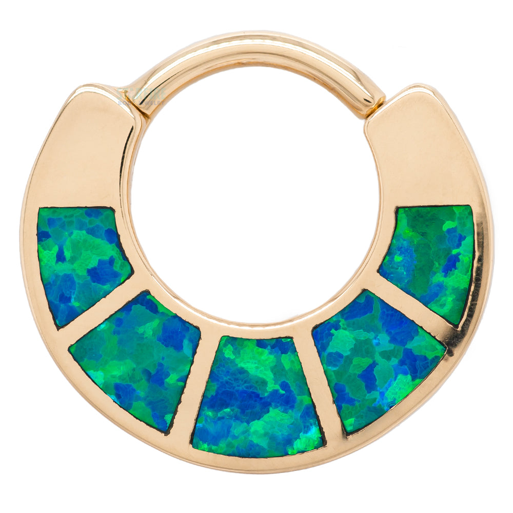 "Islay" Hinge Ring in Gold with Inlayed Blue Opal